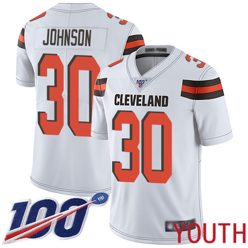 Cleveland Browns D Ernest Johnson Youth White Limited Jersey #30 NFL Football Road 100th Season Vapor Untouchable
